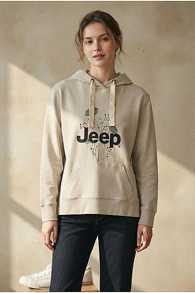 Jeep Béžová Bavlněná Mikina S Kapucí A Květinovým Potiskem Vel. L
