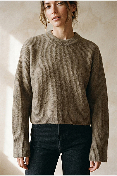 JJXX Dámský Khaki Pletený Crop Pulovr S žebrovaným Vzorem Velikost L
