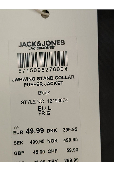 JACK & JONES Pánská černá prošívaná bunda se zipem Vel. EU L | JACK & JONES | obrázek 6