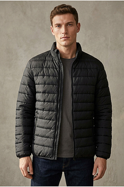 JACK & JONES Pánská černá Prošívaná Bunda Se Zipem Vel. EU L