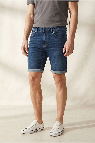 JACK & JONES Modré Džínové Bavlněné Kraťasy Bermudy Vel. S