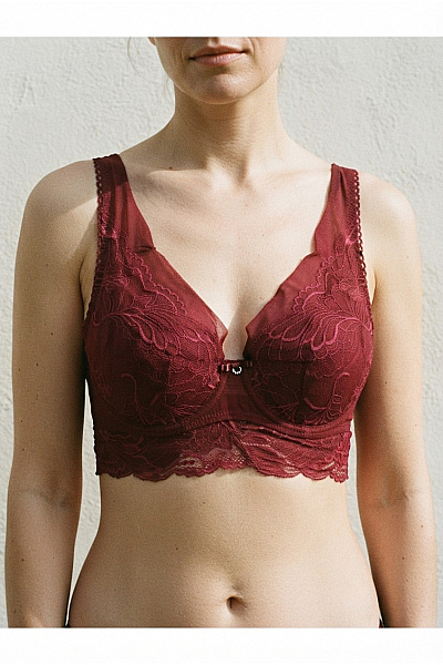 Lasca Červená Krajková Kosticová Braletová Podprsenka S Hlubokým Výstřihem Velikost EU 80C