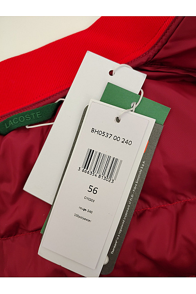 LACOSTE Červená prošívaná zateplená vesta bez rukávů se zapínáním Velikost FR 56 | LACOSTE | obrázek 9