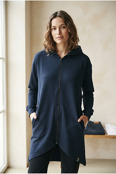 Be Wear Dámská Modrá Prodloužená Mikina Na Zip S Kapucí Vel. S/M