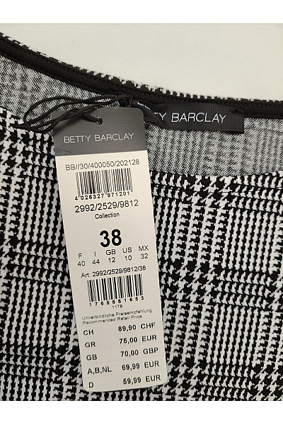 BETTY BARCLAY Černobílá kostkovaná halenka s 3/4 rukávem Velikost DE 38 | BETTY BARCLAY | obrázek 5