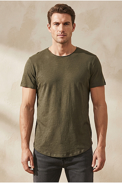 JACK & JONES Pánské Khaki Bavlněné Tričko S Krátkým Rukávem A Kulatým Výstřihem Basic