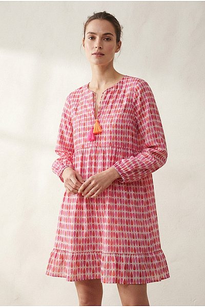 Zwillingsherz Barevné Vzorované šaty S Dlouhým Rukávem Boho Velikost L/XL