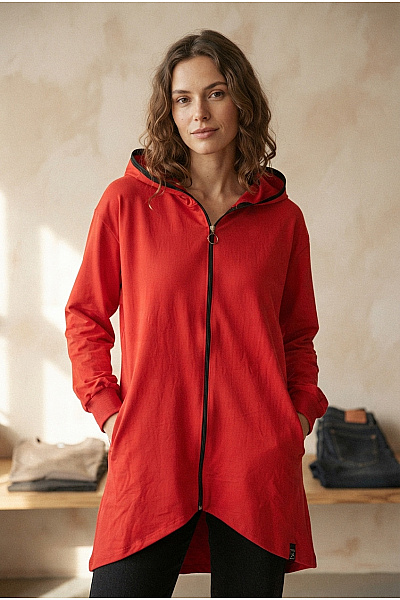 Be Wear Červená Dámská Mikina Na Zip S Kapucí Velikost L/XL