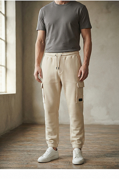 JACK & JONES Béžové Bavlněné Cargo Tepláky S Kapsami Na Stehnech Velikost L