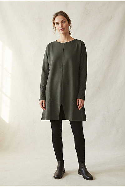 Be Wear Dámské Khaki Mikinošaty Bavlněné Oversized Bez Potisku
