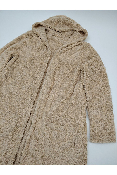 Béžový chlupatý kardigan s kapucí Velikost XL | Unimoda | obrázek 4