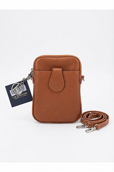 LIA BIASSONI Kožená Hnědá Malá Crossbody Kabelka