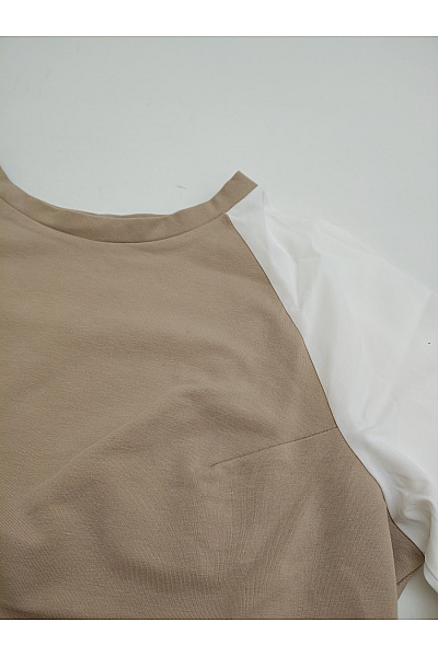 Be wear Béžové bavlněné tričko s dlouhým raglánovým rukávem a kulatým výstřihem Velikost S | Be wear | obrázek 4