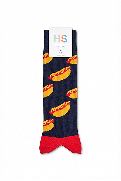 Happy Socks Bavlněné Modré Ponožky S Motivem Hot Dogů Vel. EU 41-46