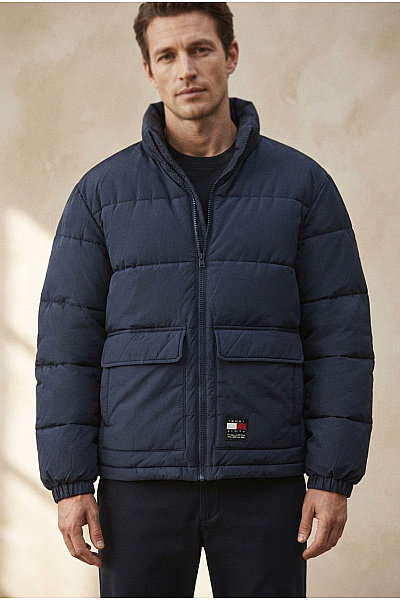 TOMMY HILFIGER Pánská Modrá Prošívaná Puffer Bunda Se Zipem Velikost S