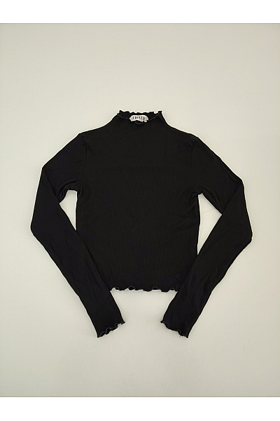 Dámský černý crop top s dlouhým rukávem a stojáčkem basic Vel. XS | Unimoda | obrázek 2