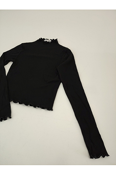 Dámský černý crop top s dlouhým rukávem a stojáčkem basic Vel. XS | Unimoda | obrázek 3