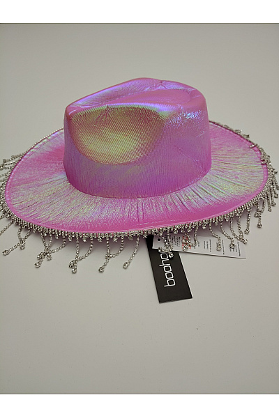 boohoo Růžový holografický kovbojský klobouk se třpytivými střapci | boohoo | obrázek 3
